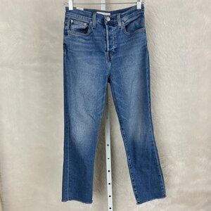 Frank & Eileen Cork High Rise Raw Hem Straight Leg Ankle Denim Jeans 28